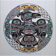 an image of a native art design in the style of totems on a white background