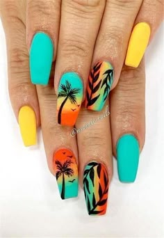 Palm Tree Nails, Spring House, Nails Chrome, Tropical Nails, Tree Nails, Colorful Nail, Nail Art Designs Summer, Purple Nail, Nails Blue