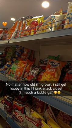 a store shelf filled with lots of snacks