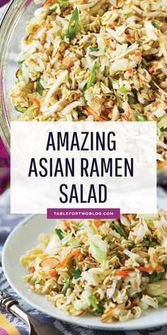 This ridiculously amazing Asian ramen salad will have you and your guests going back for thirds and fourths. Everyone will be asking for the recipe and you'll want to bring this easy dish to every potluck! #ramensalad #asianramensalad Asian Ramen Salad, Asian Ramen, Salad Macaroni, Salad Quinoa, Ramen Salad, Ramen Noodle Salad, Resep Salad, Pasta Carbonara, Salad Pasta