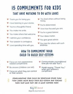 a poster with the words 15 compliments for kids that have nothing to do with looks