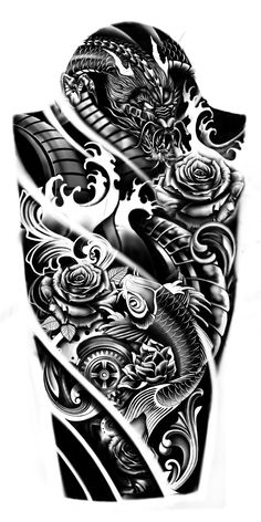 a black and white photo of an intricate tattoo design