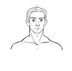 a drawing of a man's face and shoulders