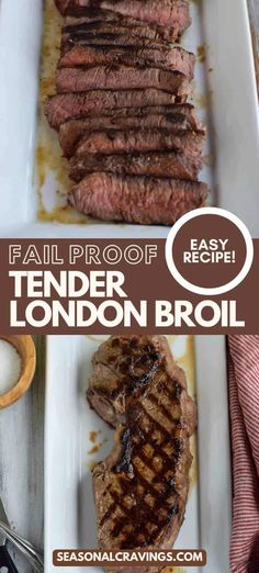 grilled tender london broil on a white plate