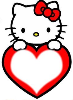 a hello kitty with a big heart on it's chest and the words hello kitty written in red