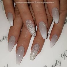 Ombre Nail Design, Grey Acrylic Nails, Ombre Nails Glitter, Ombre Acrylic Nails, Ombre Nail Designs, Gray Nails, White Ombre, Coffin Nails Designs