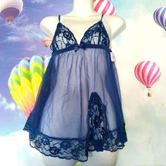 Fredericks Of Hollywood Kassia Mesh & Lace Navy Blue Babydoll Dress. Flirty Sleeveless Blue Dress, Sleeveless Blue Coquette Dress, Sheer Blue Sleep Dresses, Blue Sheer Sleep Dresses, Blue Sheer Lace Sleepwear, Fitted Sheer Blue Sleepwear, Blue Sheer Fitted Sleepwear, Blue Fitted Sheer Sleepwear, Fitted Blue Sheer Sleepwear