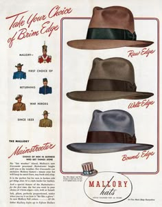 Cheap Retro Men's Hats, Antique Hats Men, Roaring 20s Mens Hats, 1920s Men Accessories, Mens Historical Hats, Classic Hats With Curved Brim For Vintage Events, Classic Curved Brim Hats For Vintage Events, Hat Ads, 1940s Men