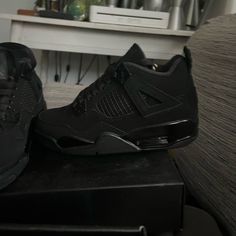 Black. Brand New. Size 6 In Womens. Full Black Shoes, Black Shoe, Black Cats 4 Jordan, Jordan Black Cat 4s, Black Cats Shoes Jordan, Black Cats Jordan 4’s, Jordan Shoes Black, Jordan 4’s Millitary Black, Black Jordans