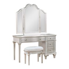 VANITY MIRROR 223398 Makeup Vanity Set, Trifold Mirror, Silver Oak, Mirror Silver, Dressing Area, Crystal Knobs, Ornate Furniture, Vanity Stool, 2024 Christmas