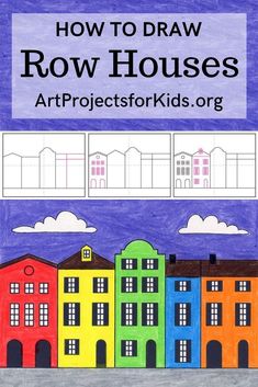 how to draw row houses with colored pencils on the front and back cover for children's art projects