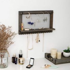 a white desk with various items on it