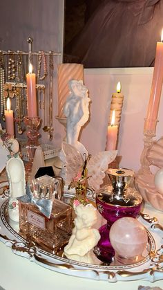 Glamour Altar, Alters Spiritual Ideas, Bedroom Altar, Pink Spotify, Spiritual Altar, Mood Boards, Vision Board