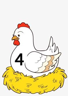 a cartoon chicken sitting on top of a nest with the number three in it's beak