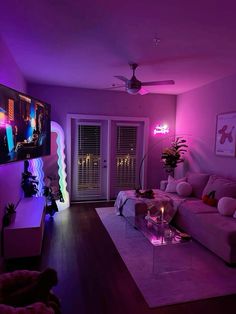 Sister Apartment Ideas, Apartment Setup Ideas, Baddie Apartment Ideas Kitchen, Baddie Room Decor Ideas, Girly Apartment Aesthetic Living Room, Vaporwave Apartment, Aesthetic Bedroom Ideas Baddie, Neon Apartment Aesthetic, Apartment Inspiration Cozy