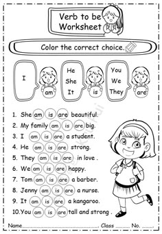 worksheet for the verb to be worksheet, with pictures and words