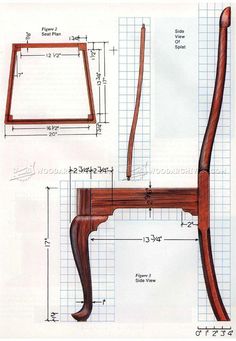 a drawing of a wooden chair with measurements