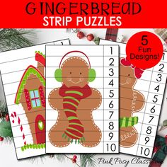 three gingerbread christmas themed printables for kids to color and cut out on lined paper