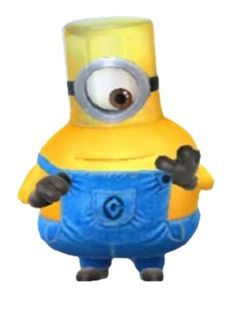 a yellow and blue minion with one eye on it's head, standing in front of a white background