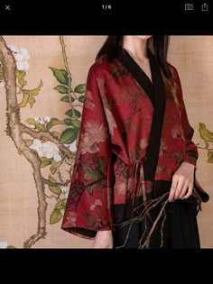 Kimono Chinese, Kimono Outer, Japanese Coat, Coat Blouse, Red Kimono, Cardigan Casual, African Traditional Dresses, Chinese Clothing, Desi Fashion