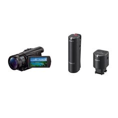 the sony camcorder is next to an external camera