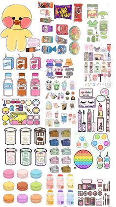 an assortment of items that include candy, candies and other things to make it look like