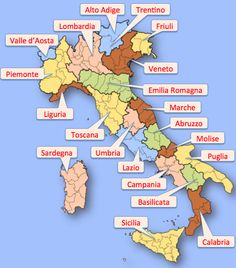 the map of italy with all its major cities and their respective names in english or spanish