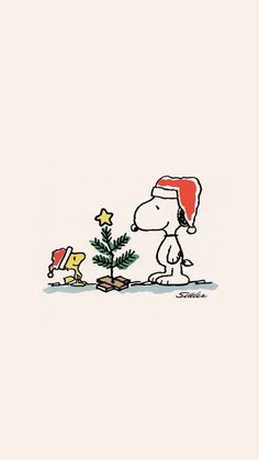 a charlie brown christmas card with a small tree and peanuts on it's side