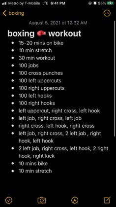 a screenshot of the boxing workout schedule for iphone and ipad, with instructions on how to do it