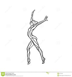 a woman dancing with her arms spread out in the air, black and white drawing