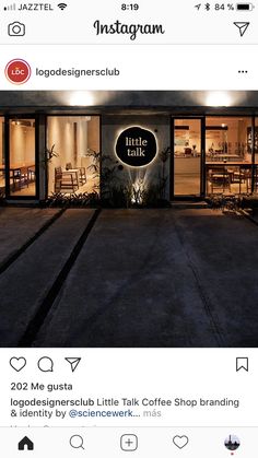 the instagram page for little talk coffee is displayed on an iphone screen, and it's lit up at night