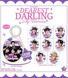 the poster for dearest darbling is shown in purple and white with stars on it