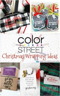 christmas wrapping ideas with the words color street on them