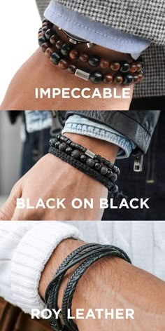 Mens Bracelet Fashion, Mens Bracelet Designs, Black Layers, Black Bracelet, Bracelet Fashion, Stylish Mens Outfits, Men Style Tips, Black On Black, Men Fashion Casual Outfits