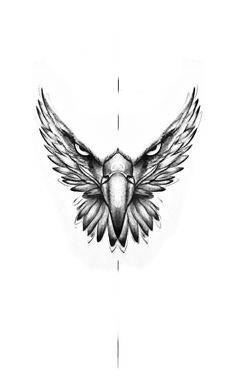 a black and white drawing of a bird with wings on it's back side