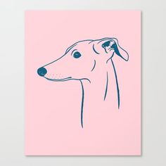 a drawing of a dog's head on a pink background