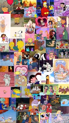 many different pictures of cartoon characters in various colors and sizes, all with their names on them