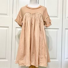 New With Tags, No Flaws. Rose Pink Color Babydoll Style Short Cuffed Sleeves Mini Length Round Neckline Ob1740050 100% Cotton Size Small Length: 34” Chest (Pit To Pit): 22” Feel Free To Make Me An Offer! Rose Pink Color, Cloud Pink, Babydoll Style, I Feel Pretty, Feel Pretty, Free People Dresses, Cuff Sleeves, Rose Pink, Pink Roses