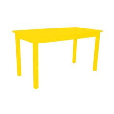 a yellow table sitting on top of a white floor