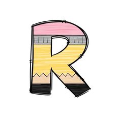 the letter r is drawn with colored pencils