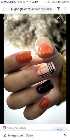 24+ Fall Nail Art Ideas and Smokin' Autumn Colors 2023 - HubPages Fingernail Designs, Fall Gel Nails, Cute Nails For Fall, Plaid Nails, October Nails, Fall Nail Colors