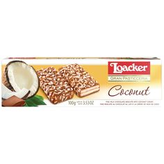 a box of crackers with coconut on top