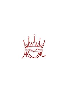 a drawing of a crown with the word mom written in red ink on a white background