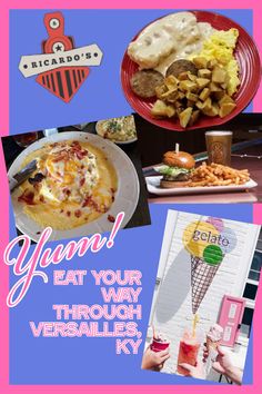 a collage of photos with different food items and words that say yummy eat your way through vendings, try