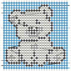 a cross stitch pattern with a teddy bear on it's back and blue background