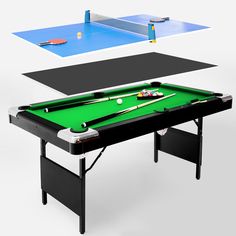 two ping pong tables with pool balls on them