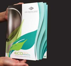 a hand holding a stack of brochures in front of a black background with green leaves