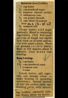 an old recipe for buttered rum cookies