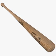 a wooden baseball bat on a white background with the name of the team and number