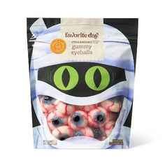 a bag of gummy eyeballs in the shape of a cat